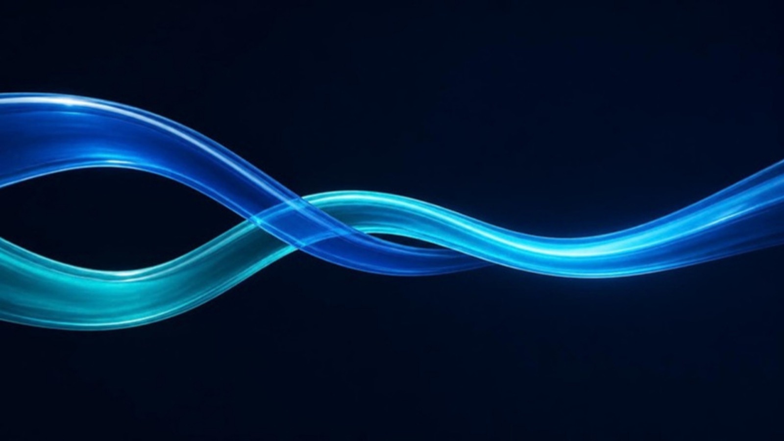 AI-generated 3D illustration: a blue and a teal ribbon of light intertwining into a single strand